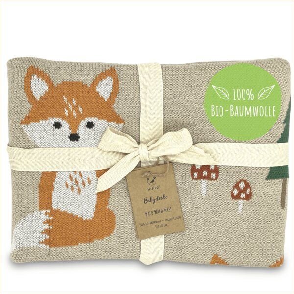 nidito Bio Babydecke Baumwolle Fuchs & Wald - 80x100 cm - 100% Bio-Baumwolle - Beige