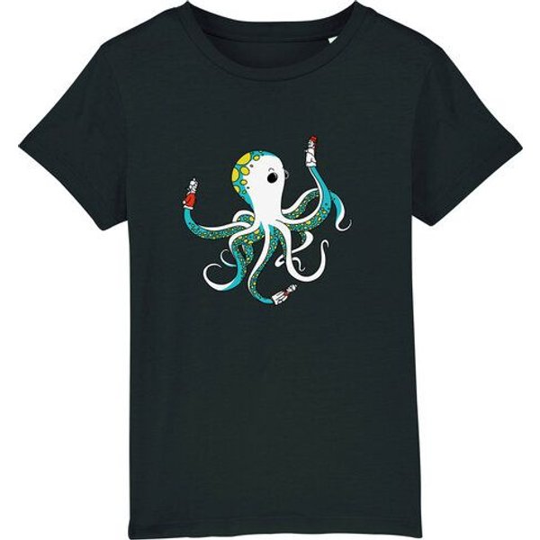 Spangeltangel Kinder-T-Shirt "Oktopus", bedruckt, Biobaumwolle