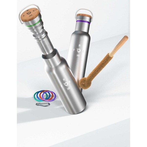 ÖKO FOXBOXX Flasche isol. 0,5 – 0,75 / Teesieb & Sportcap Bürste Karabiner