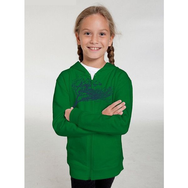 Peaces.bio - handbedruckte Biomode Kinder Zip-Hoodie Windy Tree
