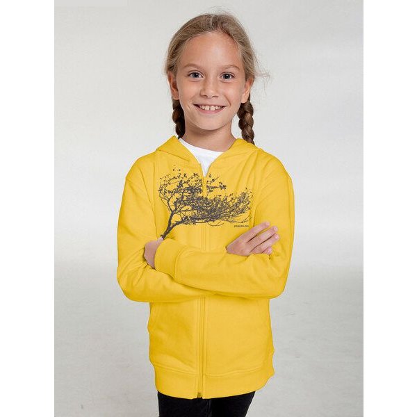 Peaces.bio - handbedruckte Biomode Kinder Zip-Hoodie Windy Tree