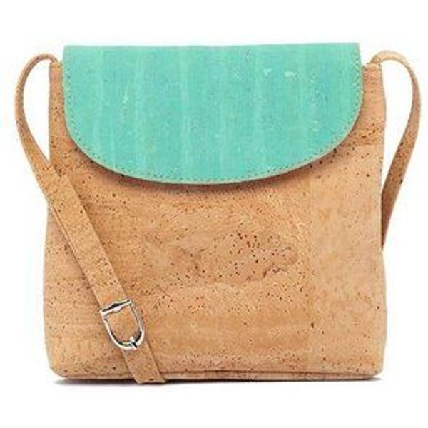 Kork-Deko Kleine Korktasche naturkorkfarben mit türkisem Detail | vegan