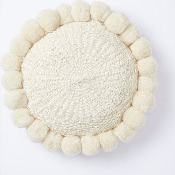 By Native Rundes Pom Pom Kissen "Salta", 100% Schurwolle, mulesingfrei