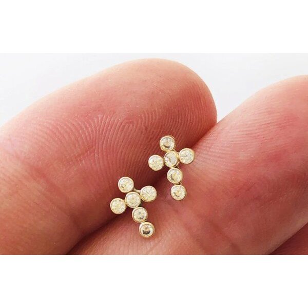 BELLYBIRD Jewellery OHRSTECKER - kleines Kreuz mit Zirkoniasteinen, 375 Gold