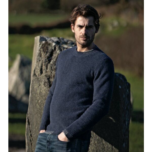 Fisherman out of Ireland Dunkelblauer Merino/Kaschmir Rundhals Herren Pullover