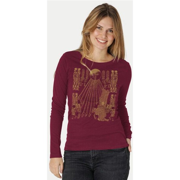 Peaces.bio - handbedruckte Biomode Langarmshirt Damen Sonnenscheibe Aton