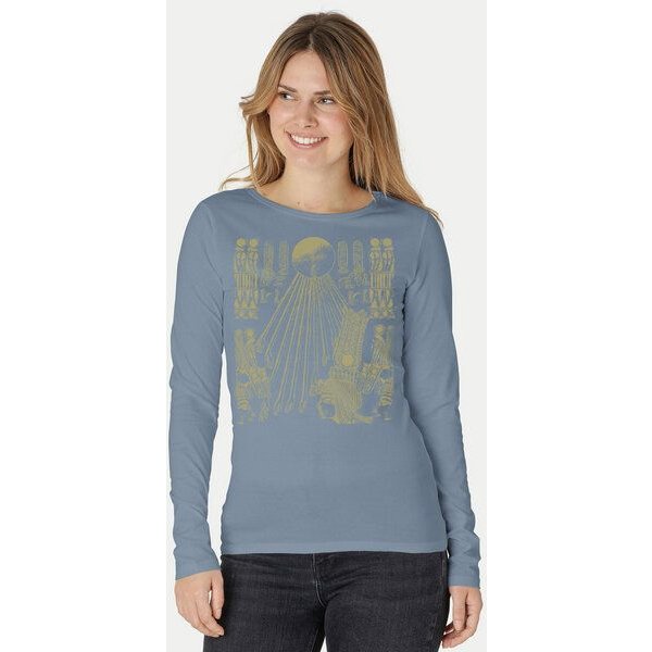 Peaces.bio - handbedruckte Biomode Langarmshirt Damen Sonnenscheibe Aton