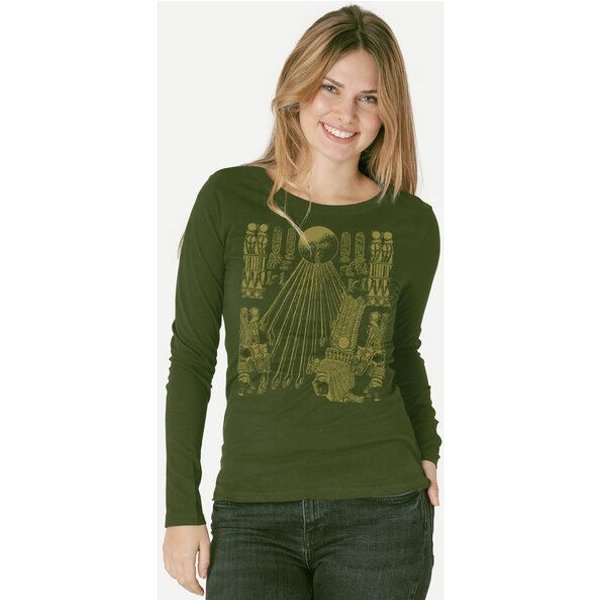 Peaces.bio - handbedruckte Biomode Langarmshirt Damen Sonnenscheibe Aton