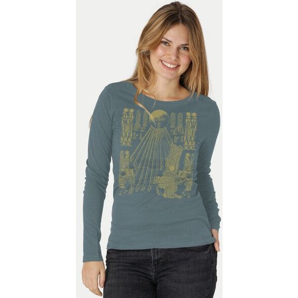 Peaces.bio - handbedruckte Biomode Langarmshirt Damen Sonnenscheibe Aton