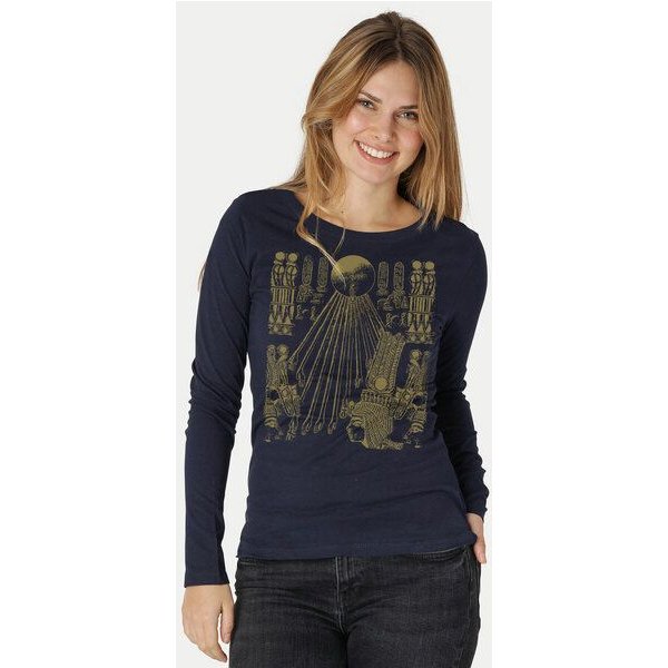 Peaces.bio - handbedruckte Biomode Langarmshirt Damen Sonnenscheibe Aton