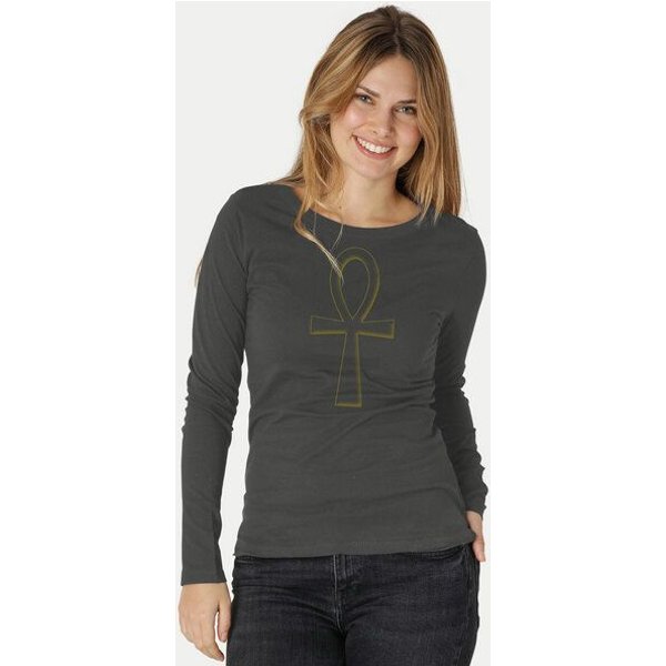 Peaces.bio - handbedruckte Biomode Bio-Damen-Langarmshirt "Ankh"