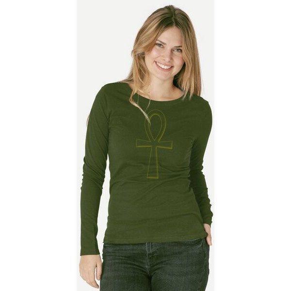 Peaces.bio - handbedruckte Biomode Bio-Damen-Langarmshirt "Ankh"