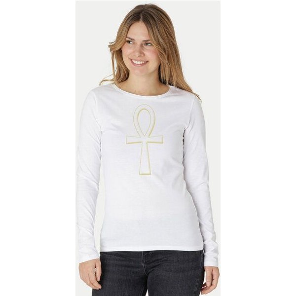 Peaces.bio - handbedruckte Biomode Bio-Damen-Langarmshirt "Ankh"
