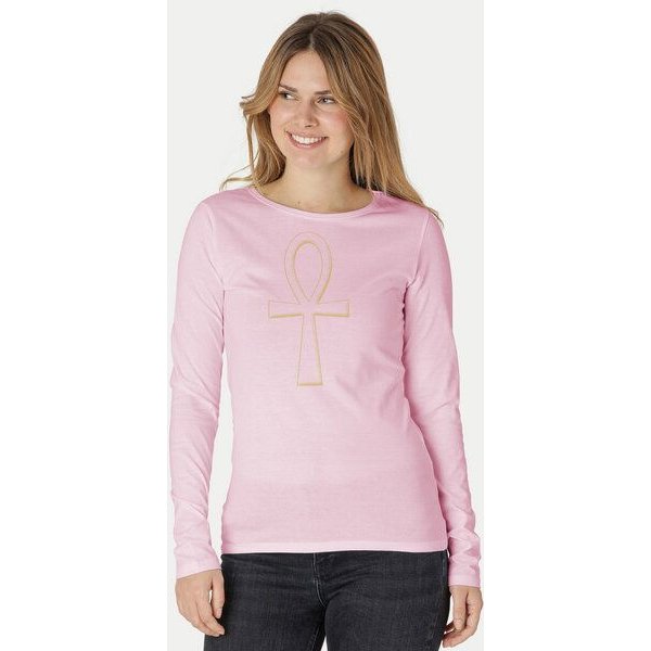 Peaces.bio - handbedruckte Biomode Bio-Damen-Langarmshirt "Ankh"