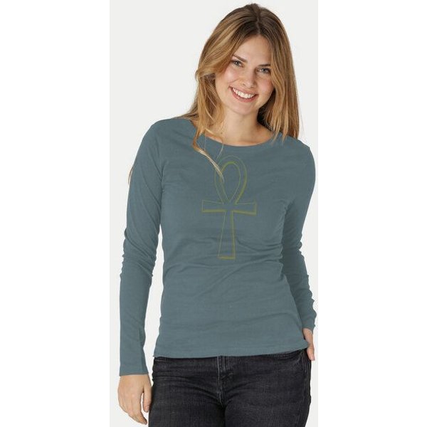 Peaces.bio - handbedruckte Biomode Bio-Damen-Langarmshirt "Ankh"