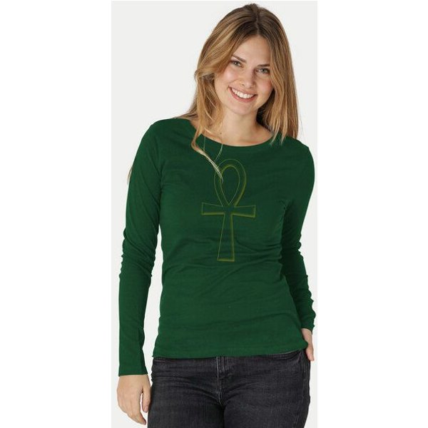 Peaces.bio - handbedruckte Biomode Bio-Damen-Langarmshirt "Ankh"