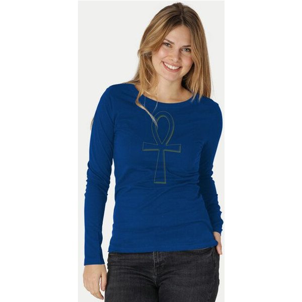 Peaces.bio - handbedruckte Biomode Bio-Damen-Langarmshirt "Ankh"