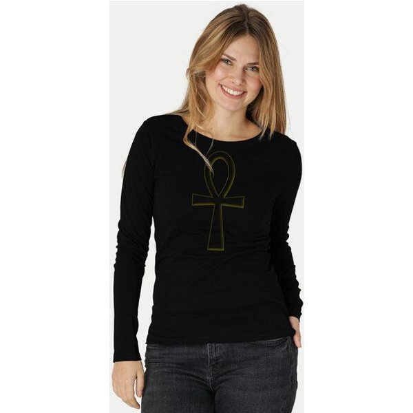 Peaces.bio - handbedruckte Biomode Bio-Damen-Langarmshirt "Ankh"