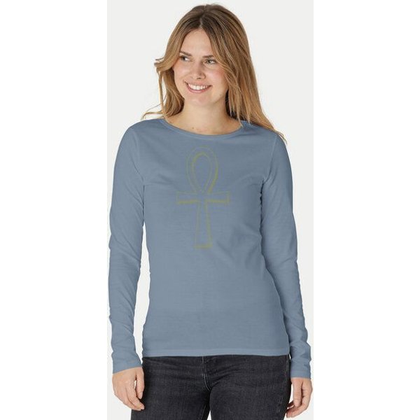 Peaces.bio - handbedruckte Biomode Bio-Damen-Langarmshirt "Ankh"