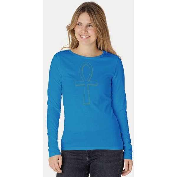 Peaces.bio - handbedruckte Biomode Bio-Damen-Langarmshirt "Ankh"