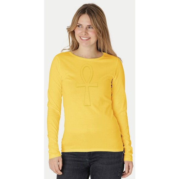 Peaces.bio - handbedruckte Biomode Bio-Damen-Langarmshirt "Ankh"