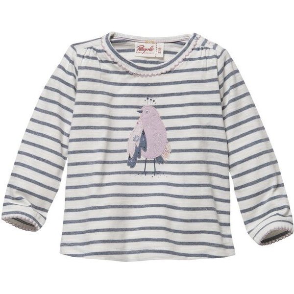 People Wear Organic Langarmshirt mit Vogel Applikation, weiß-blau geringelt, aus Bio-Baumwolle