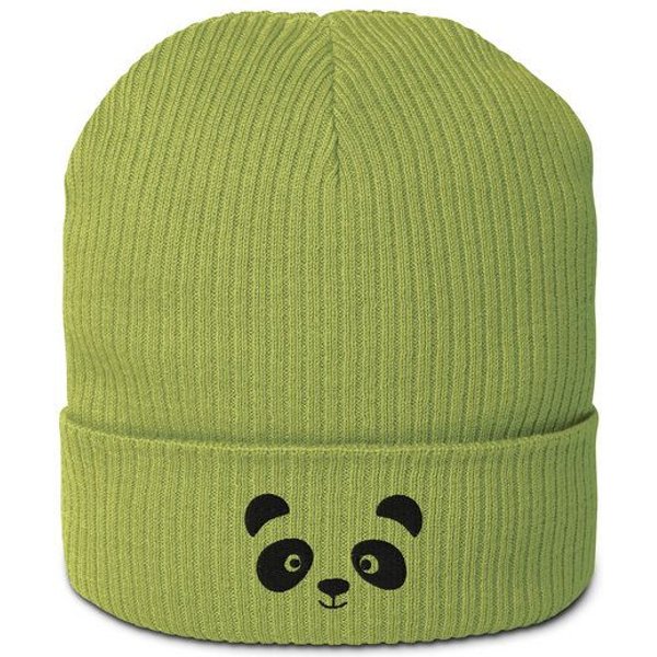 PepMelon Gesticktes Panda-Gesicht, gerippte Mütze aus Bio-Baumwolle