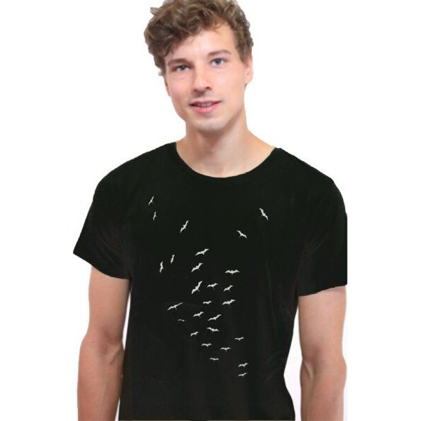 Spangeltangel T-Shirt "Vogelschwarm", bedrucktes Herrenshirt, Siebdruck, Bio-Baumwolle