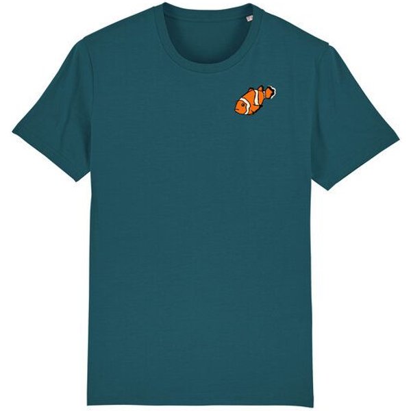 Spangeltangel T-Shirt bedruckt, "Clownfisch", nachhaltig, Biobaumwolle, Brustprint, Herren, Männer, bio, Tiere, Fische, Meer, Ozean