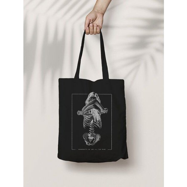 Bio-Baumwolltasche bedruckt - Skelett - Fairtrade - schwarz // ShellyCreates