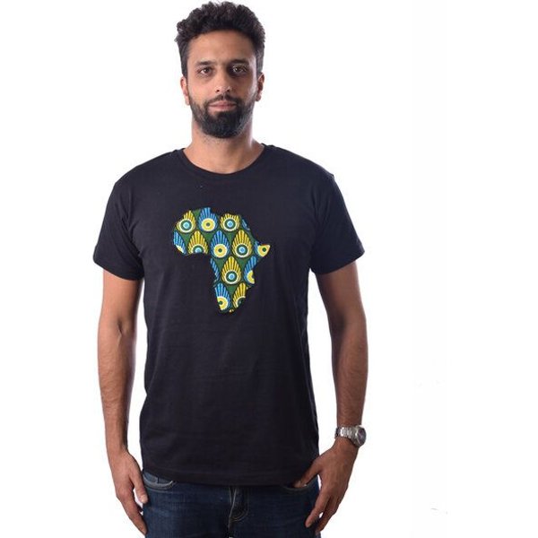 Africulture T-Shirt "Kanga Africa" mit kenianischer Kanga Stoff Applikation