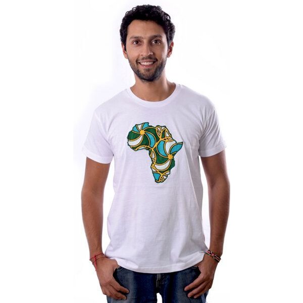 Africulture T-Shirt "Kanga Africa" mit kenianischer Kanga Stoff Applikation