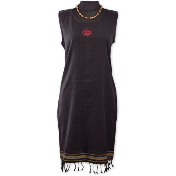 Africulture Kikoy Sommerkleid kurz, Strandkleid "Jua" mit Sonnen Stickmuster, made in Kenia