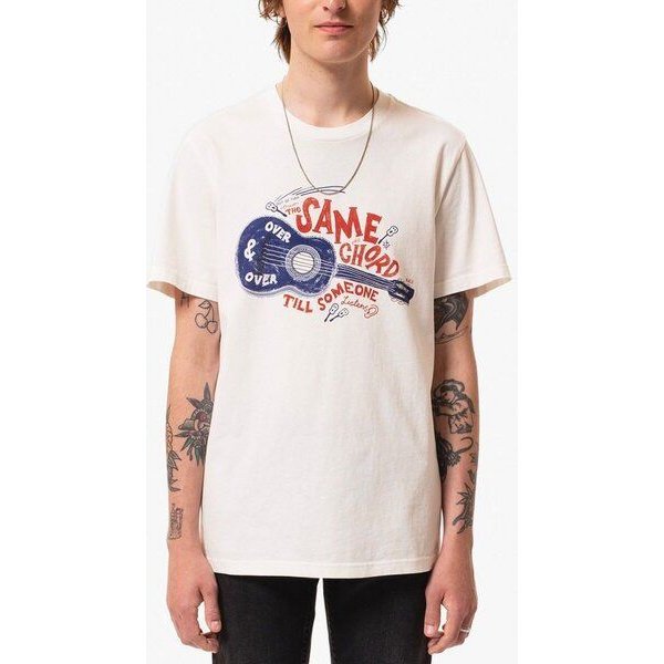 Nudie Jeans Herren T-Shirt "Roy" Gitarr - Off white