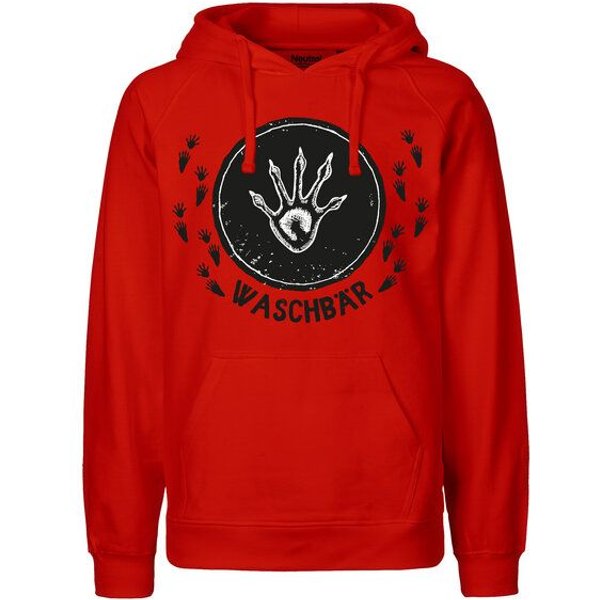 HANDGEDRUCKT "Trittsiegel Waschbär" Männer Hoody Neutral