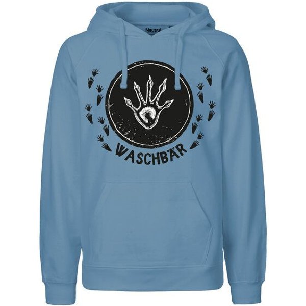 HANDGEDRUCKT "Trittsiegel Waschbär" Männer Hoody Neutral