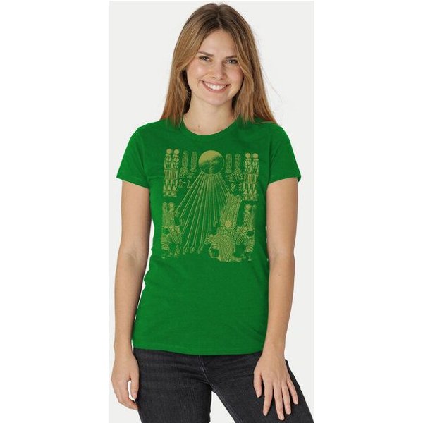 Peaces.bio - handbedruckte Biomode Damen Fit T-Shirt Sonnenscheibe Aton