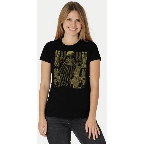 Peaces.bio - handbedruckte Biomode Damen Fit T-Shirt Sonnenscheibe Aton