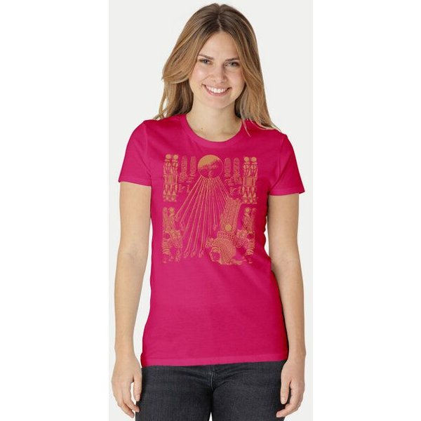 Peaces.bio - handbedruckte Biomode Damen Fit T-Shirt Sonnenscheibe Aton