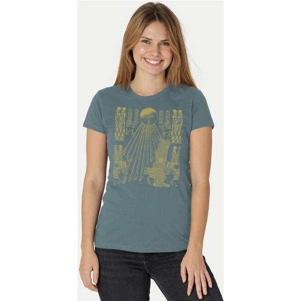 Peaces.bio - handbedruckte Biomode Damen Fit T-Shirt Sonnenscheibe Aton