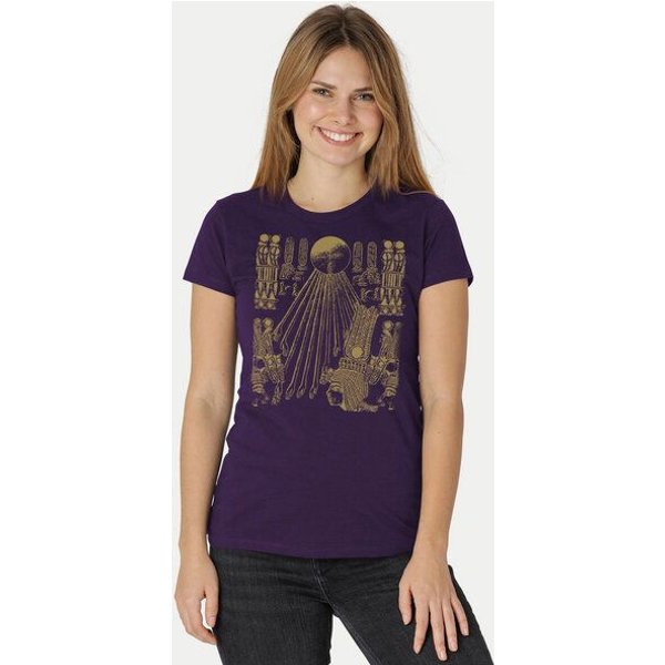 Peaces.bio - handbedruckte Biomode Damen Fit T-Shirt Sonnenscheibe Aton