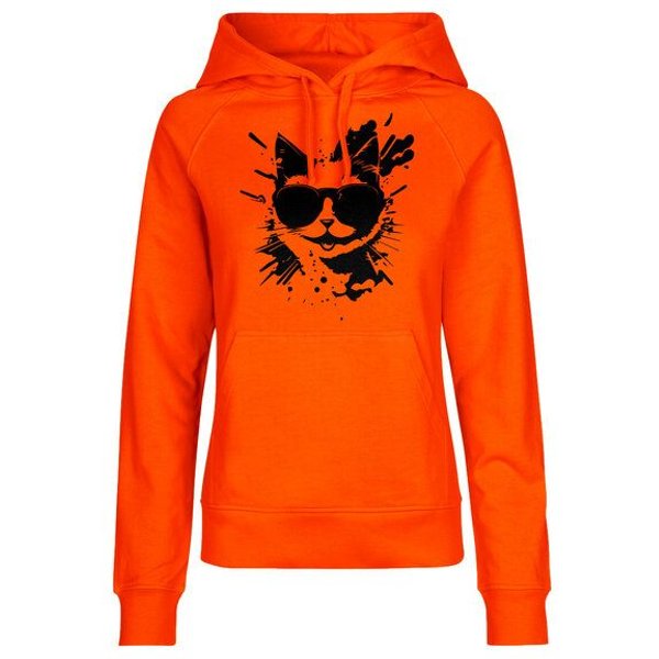 HANDGEDRUCKT "Cool Cat" Frauen Hoody Neutral