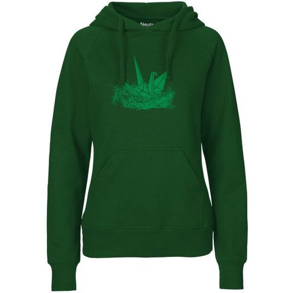 HANDGEDRUCKT "Origami-Kranich" Frauen Hoody Neutral