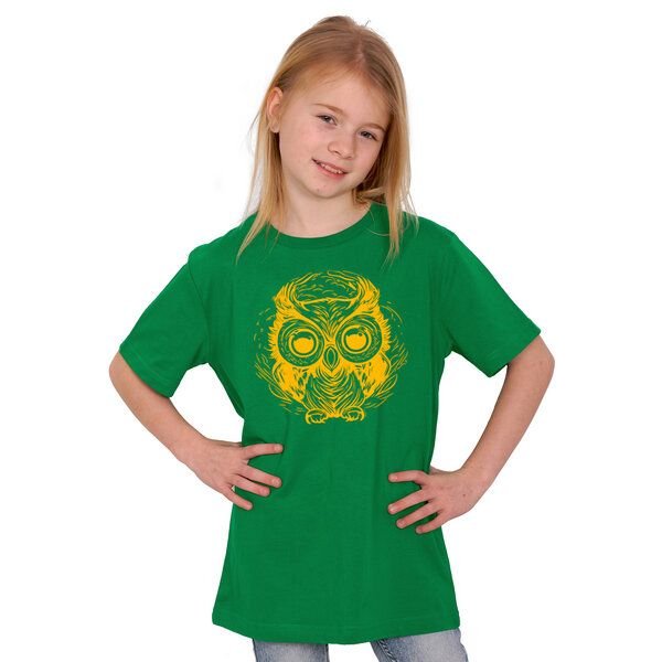HANDGEDRUCKT "Eule" Unisex Kinder-T-Shirt Earth Positive
