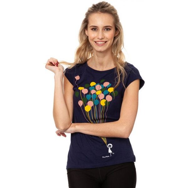 FellHerz Damen Raglan T-Shirt Balloons Girl Dunkelblau aus 100% Biobaumwolle