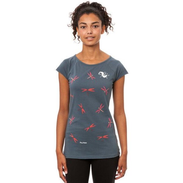 FellHerz Damen T-Shirt Libellenmädchen Blau Grau aus 100% Biobaumwolle