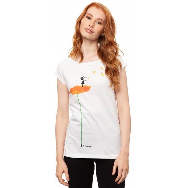 FellHerz Damen Raglan T-Shirt Schwalbenzug weiß aus 100% Biobaumwolle