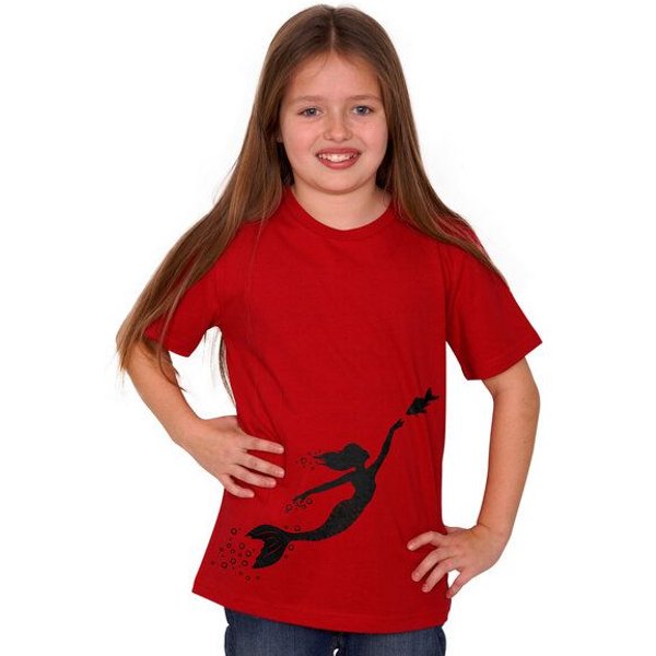 HANDGEDRUCKT "Meerjungfrau" Unisex Kinder T-Shirt Earth Positive