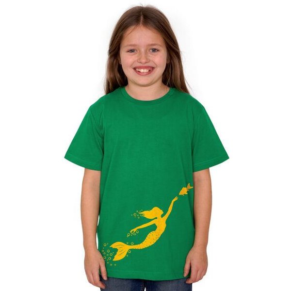 HANDGEDRUCKT "Meerjungfrau" Unisex Kinder T-Shirt Earth Positive