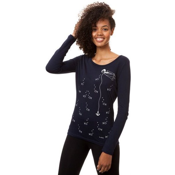 FellHerz Damen Longsleeve Ankermädl dunkelblau navy aus 100% Biobaumwolle